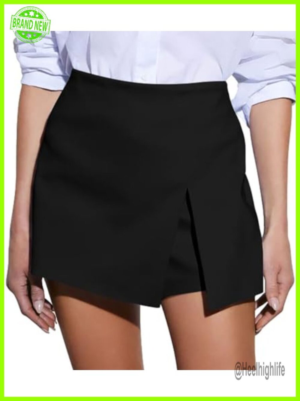 High Waist A-Line Mini Skort with Asymmetrical Hem Side Slit Stretch Office Wear